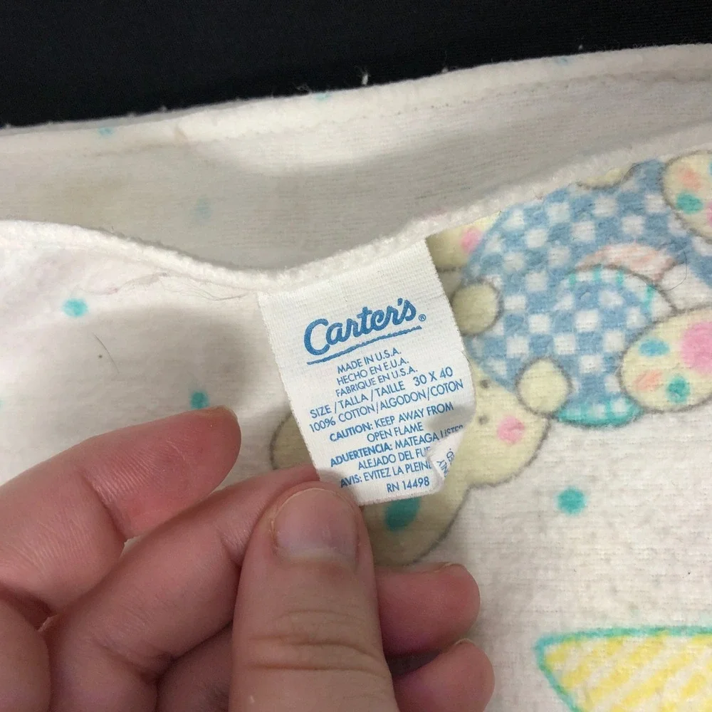Vintage Carters Baby Receiving Blanket White ABC 123 Bunnies Pastel Cotton 30x40